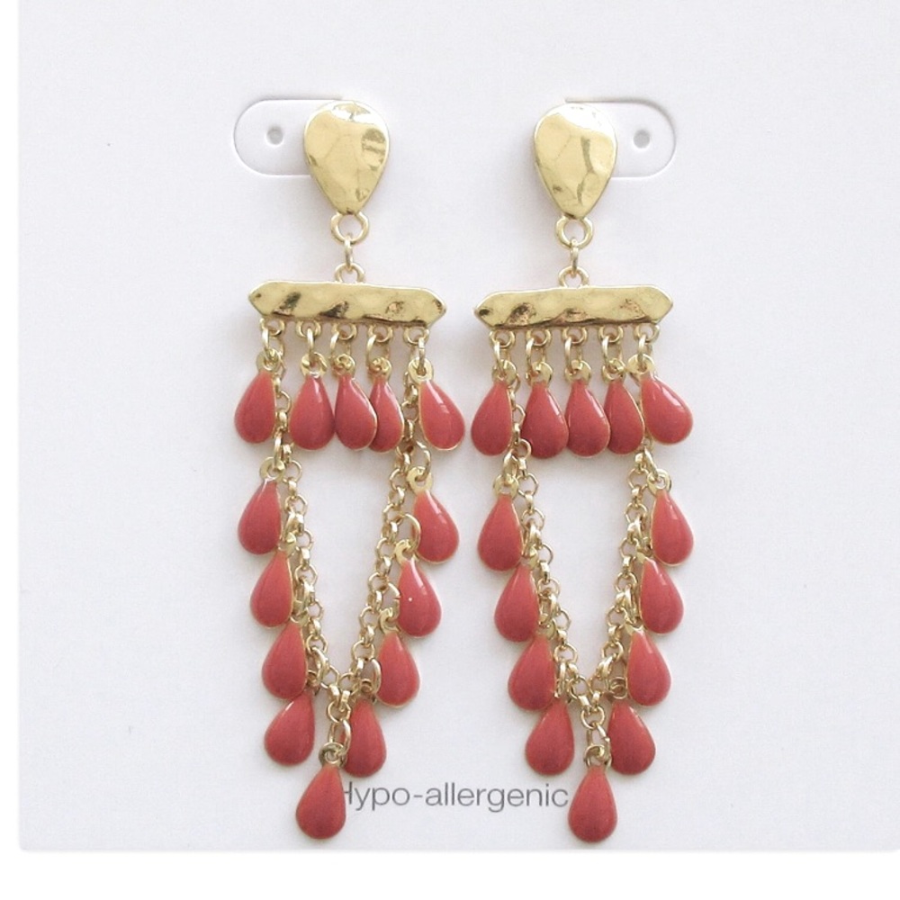2/$20 Coral Bisque Shaky Linear Teardrop Earrings